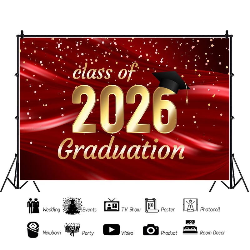 Baocicco 7x5ft Backdrop for Golden Class of 2026 Graduation Photography Background Black Bachelor Cap Red Luxury Silk Cloth Falling Gold Sequins Student Graduation Family Children Party Background - Image 4